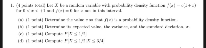 Solved 1. (4 points total) Let X be a random variable with | Chegg.com