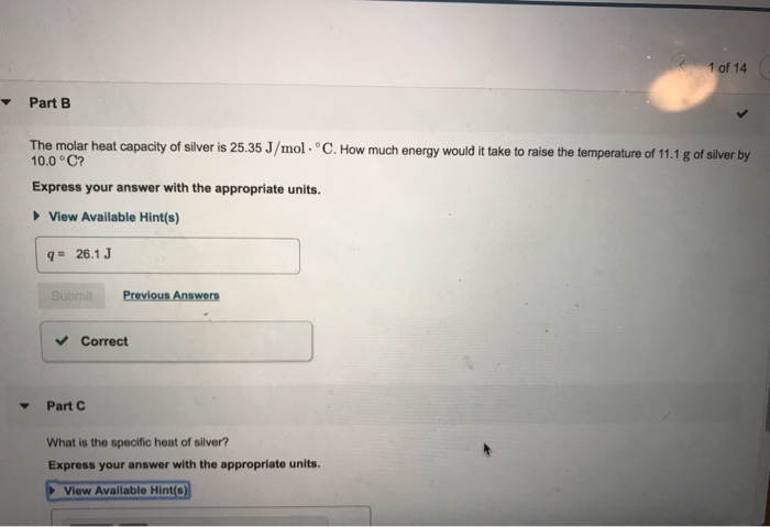 solved-1-of-14-part-b-the-molar-heat-capacity-of-siliver-is-chegg