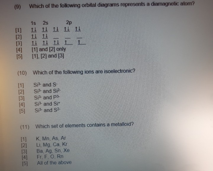 Solved (9) Which of the following orbital diagrams | Chegg.com