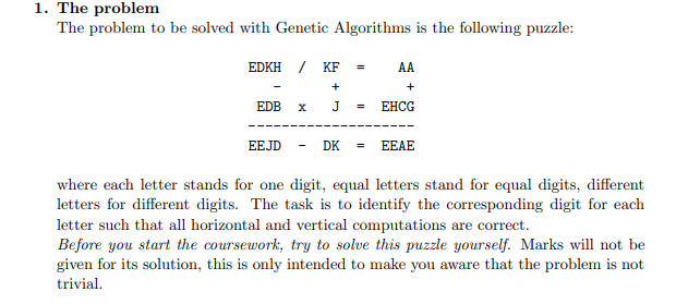 Solved 1. The problem The problem to be solved with Genetic | Chegg.com