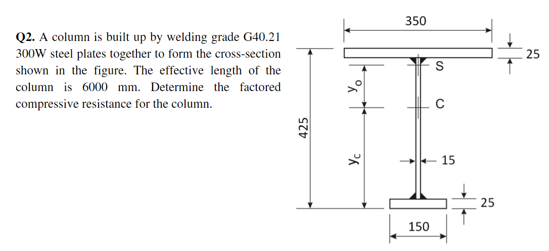 Solved 350 25 S Q2. A column is built up by welding grade | Chegg.com