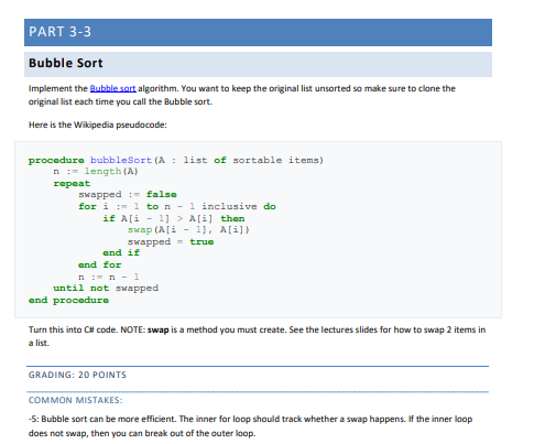 Bubble Sort in C# Console