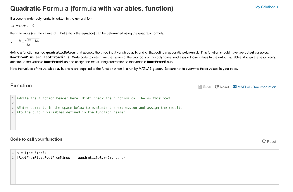 Quadratic Formula (formula with variables, function) | Chegg.com
