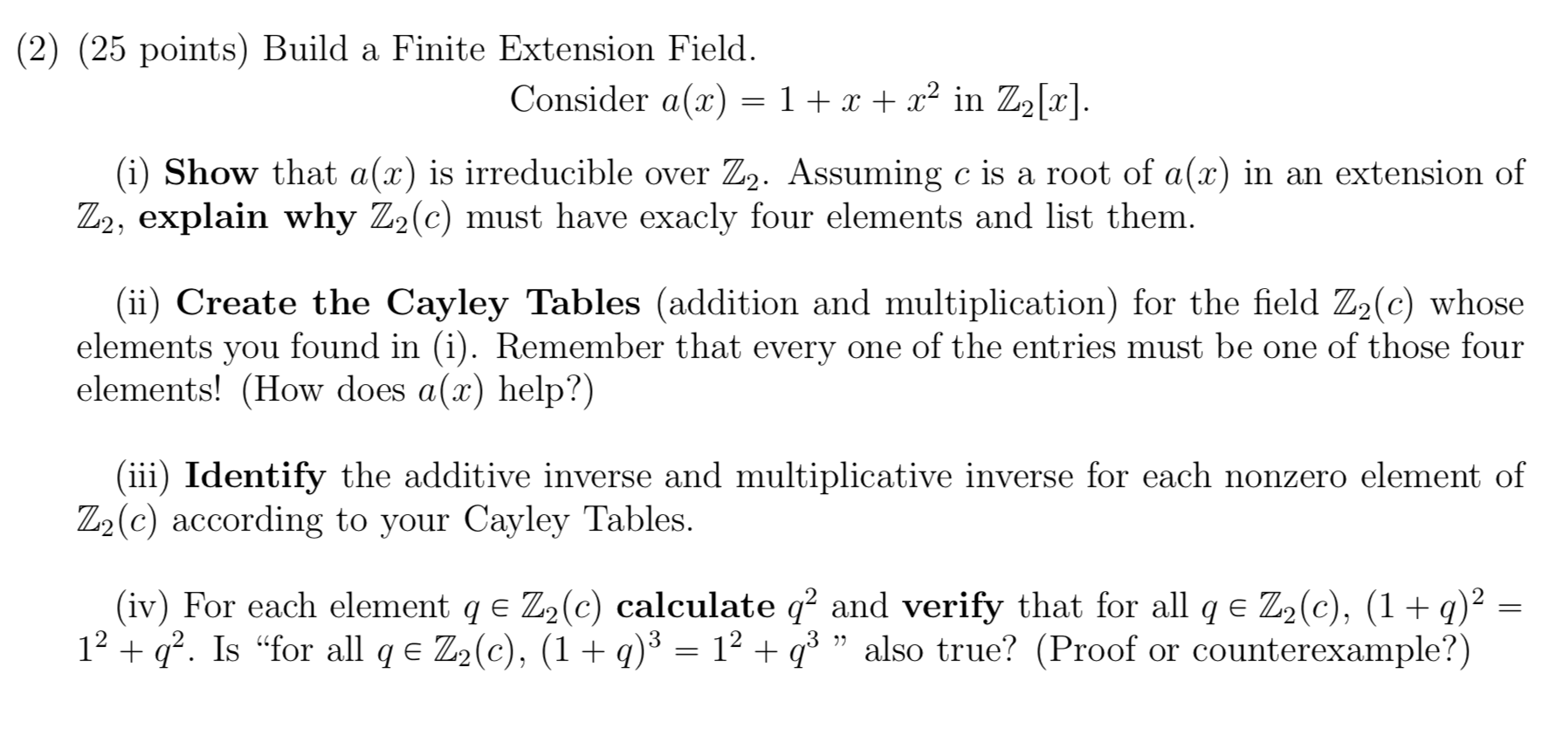 Solved (2) (25 points) Build a Finite Extension Field.