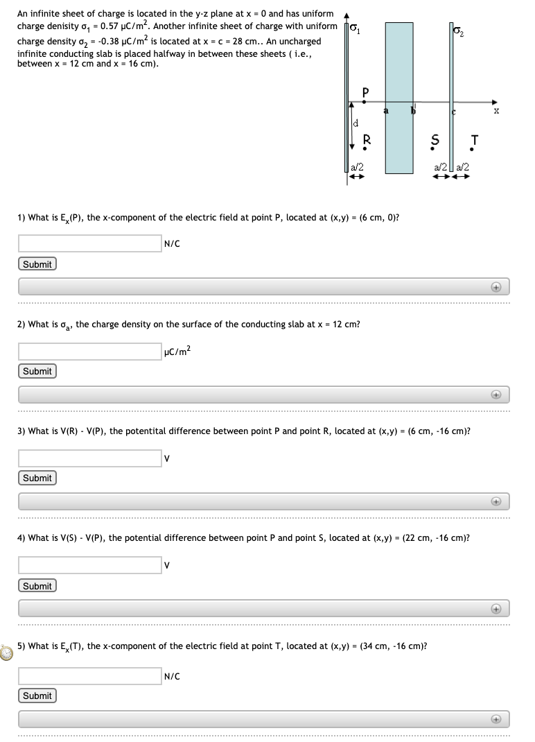 Solved An Infinite Sheet Of Charge Is Located In The Y Z Chegg Com