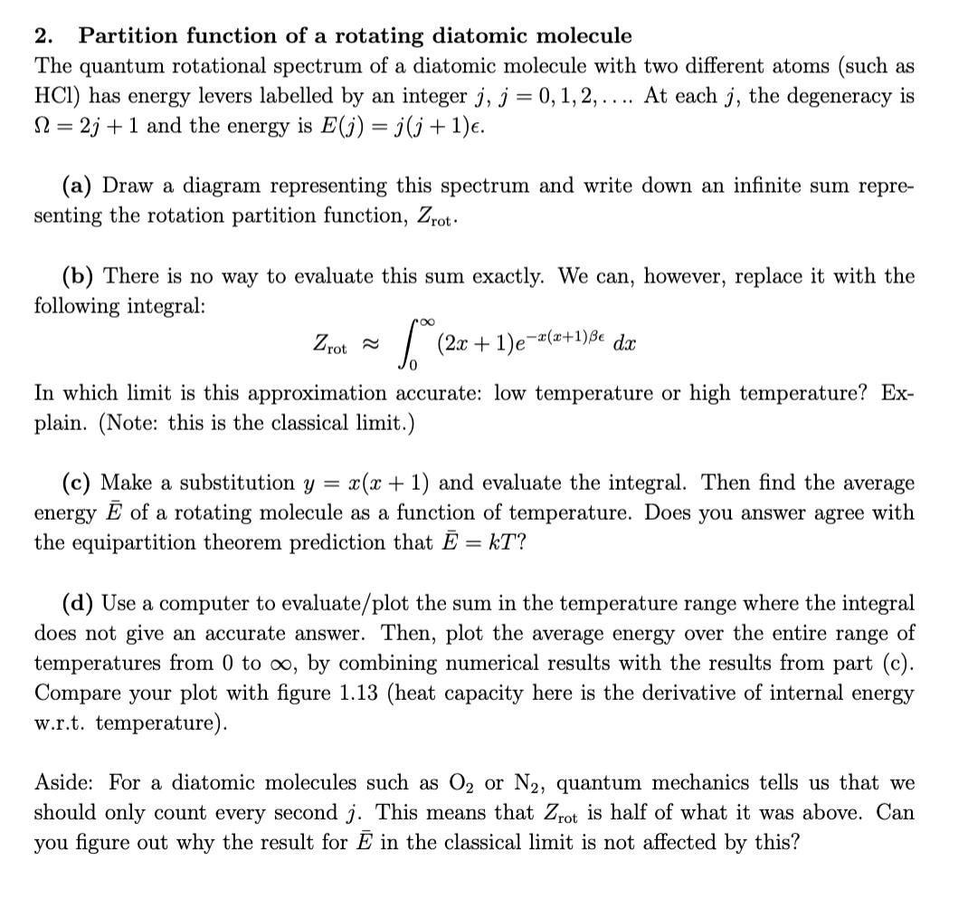 Solved 2. Partition Function Of A Rotating Diatomic Molecule | Chegg.com