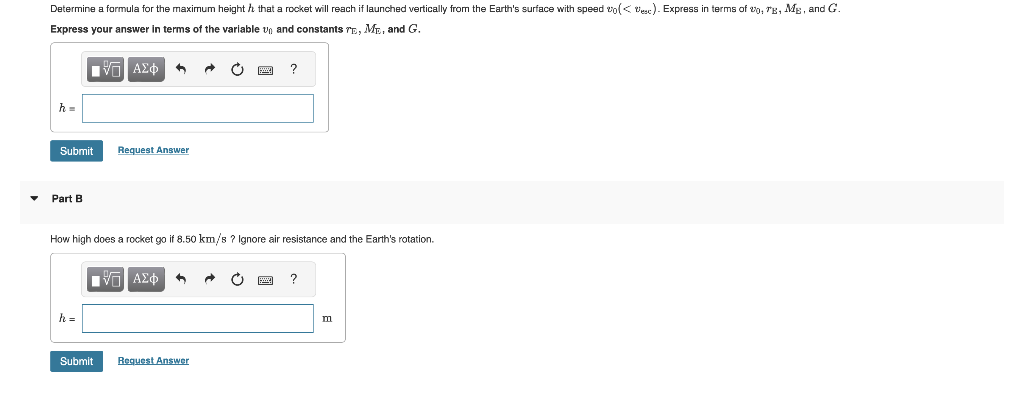 Determine a formula for the maximum height \( h \) that a rocket will reach if launched vertically from the Earths surface w