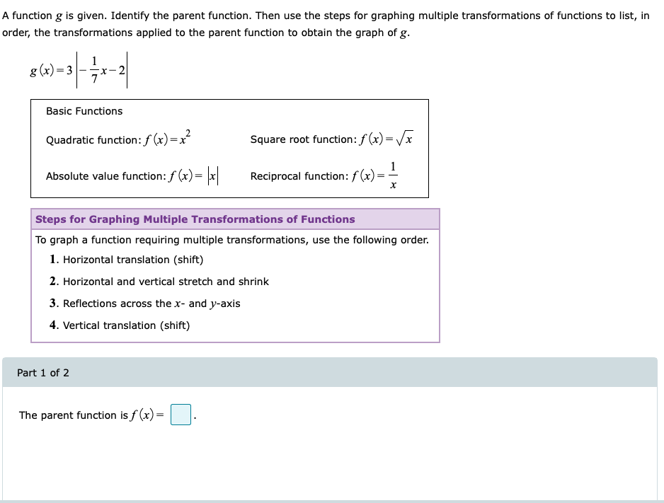 Solved A Function G Is Given. Identify The Parent Function. | Chegg.com