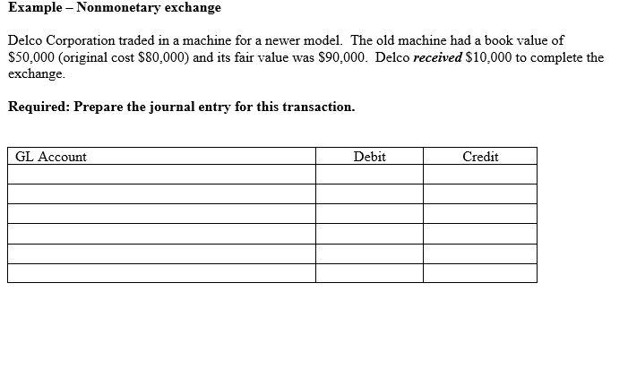 Solved Example - Nonmonetary exchange Delco Corporation | Chegg.com