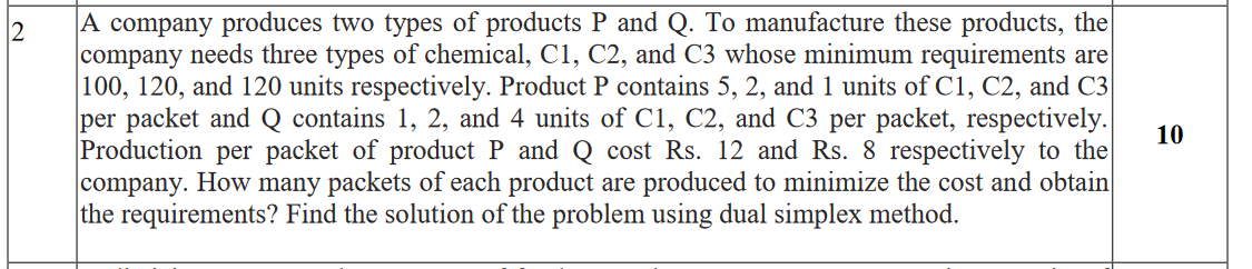 Solved 2 A Company Produces Two Types Of Products P And Q