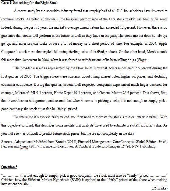 Case 2: Searching for the Right Stock A recent study | Chegg.com