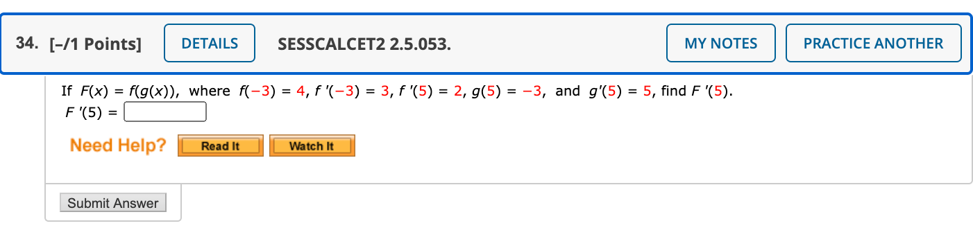 Solved 34. [-/1 Points] DETAILS SESSCALCET2 2.5.053. MY | Chegg.com