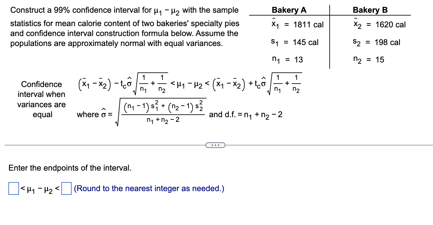 Solved Construct a 99% confidence interval for μ1−μ2 with | Chegg.com