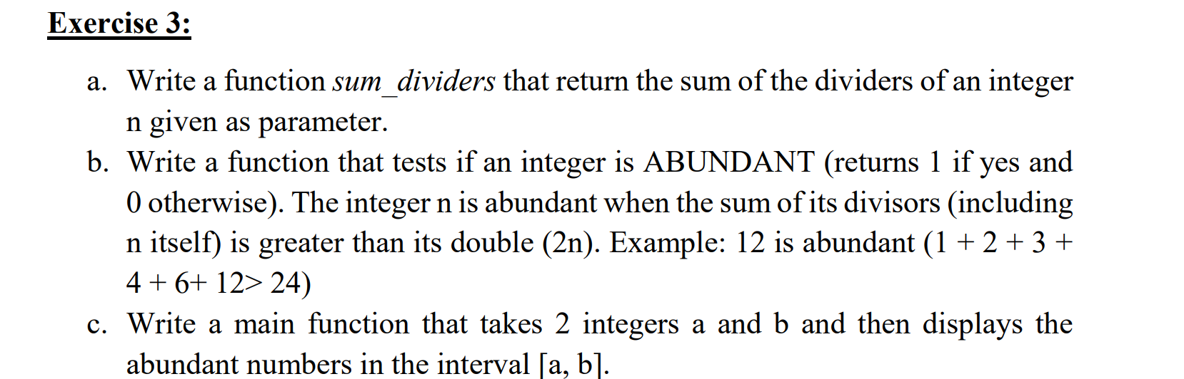 Solved Exercise 3: a. Write a function sum_dividers that | Chegg.com