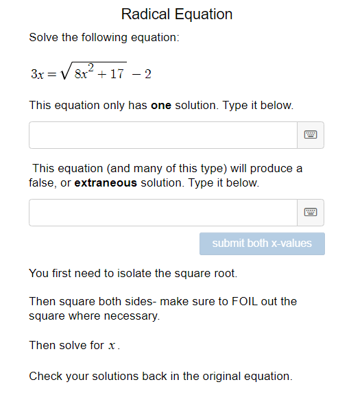 Solved Radical Equation Solve The Following Equation: | Chegg.com