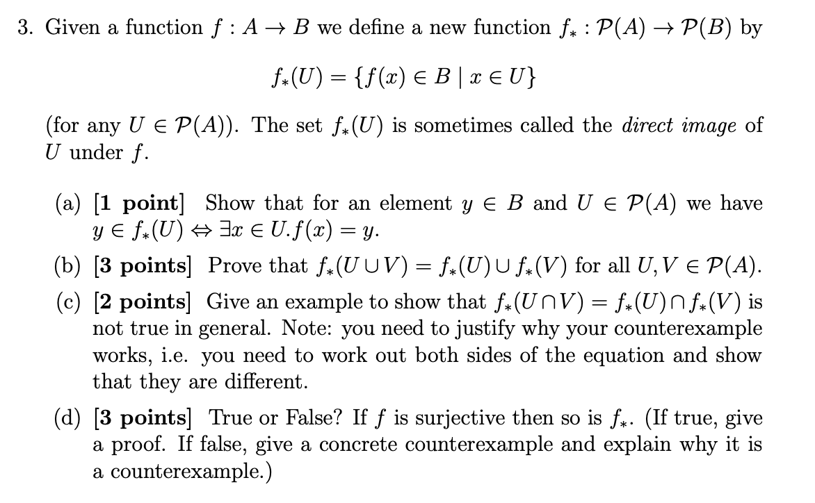 Solved Given A Function F : A → B We Define A New Function | Chegg.com