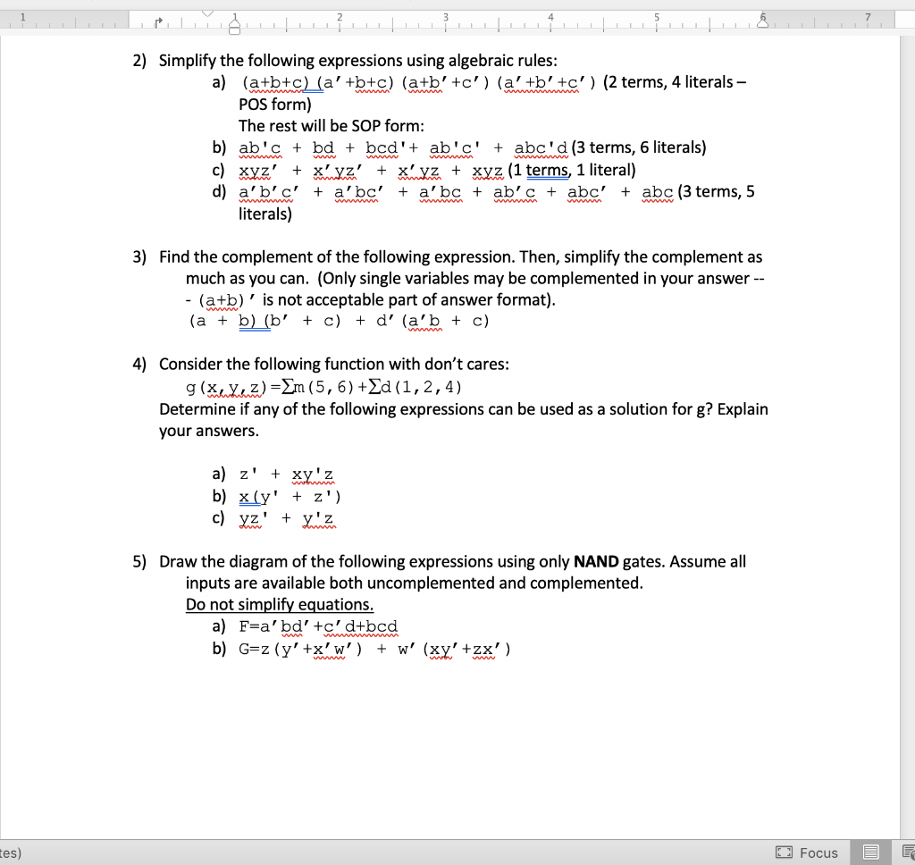Solved 2 Simplify Following Expressions Using Algebraic Rules B C B C B C Tbtc 2 Terms 4 Literals Q39969135
