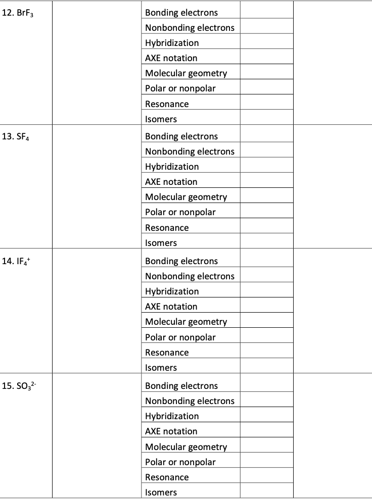 Solved 12. BrF3 Bonding electrons Nonbonding electrons | Chegg.com