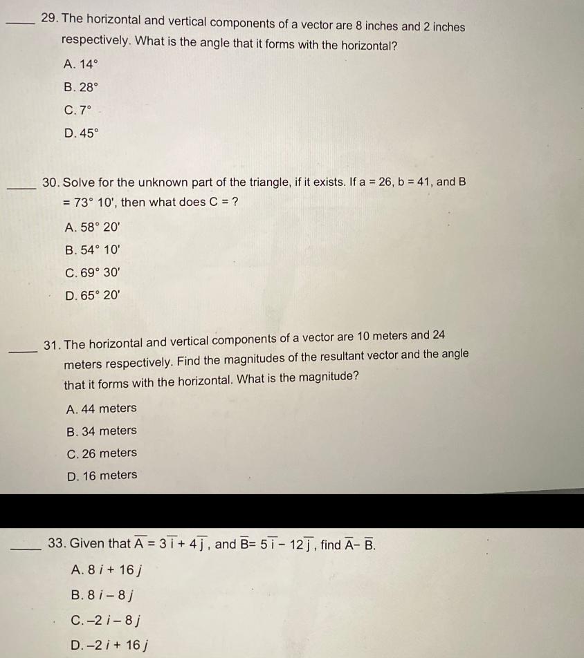 Solved 29 The Horizontal And Vertical Components Of A Chegg