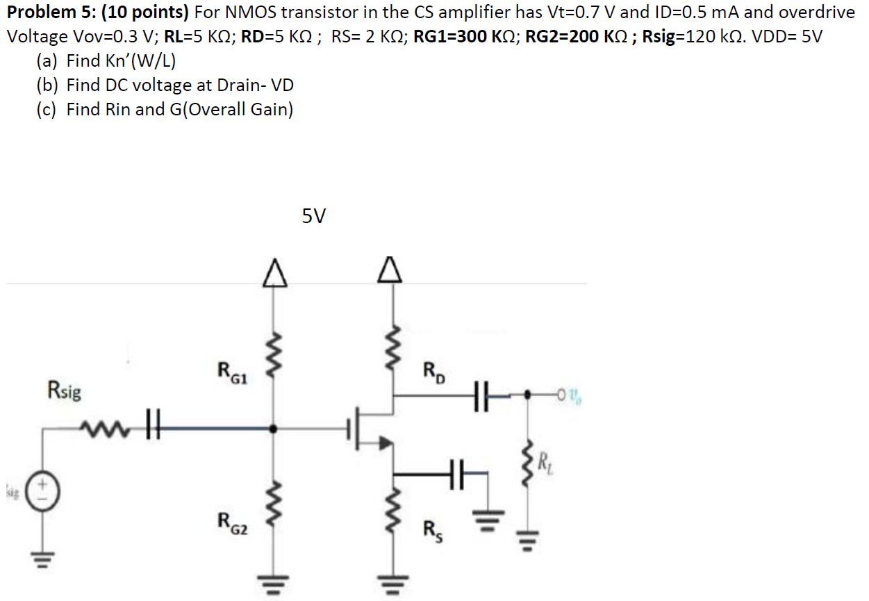 Solved Problem 5: (10 points) For NMOS transistor in the CS | Chegg.com