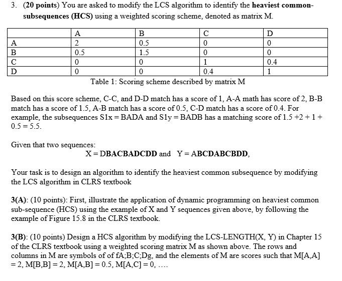 3. (20 points) You are asked to modify the LCS | Chegg.com