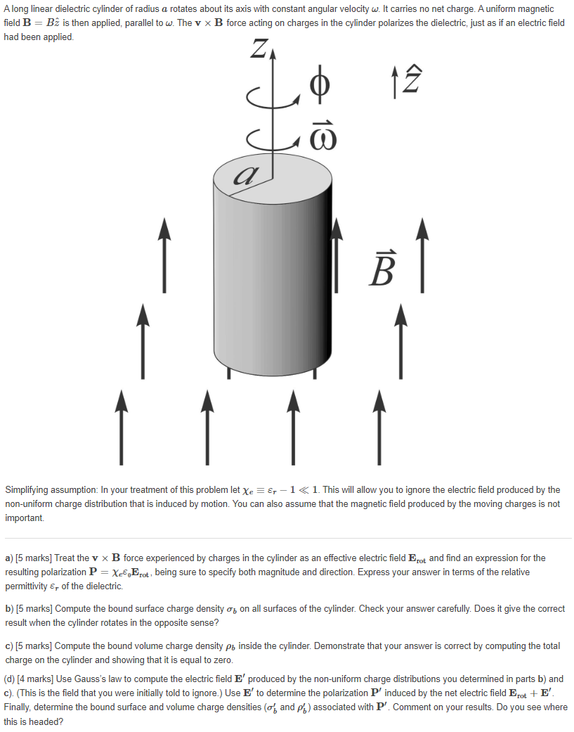 Solved A Long Linear Dielectric Cylinder Of Radius A Rotates | Chegg.com