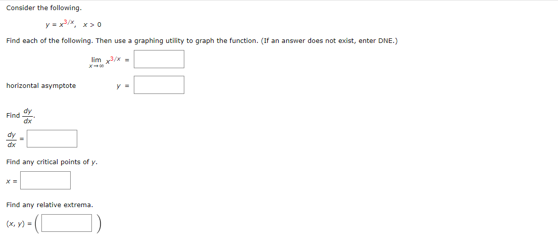 Solved Consider the following. y=x3/x,x>0 Find each of the | Chegg.com