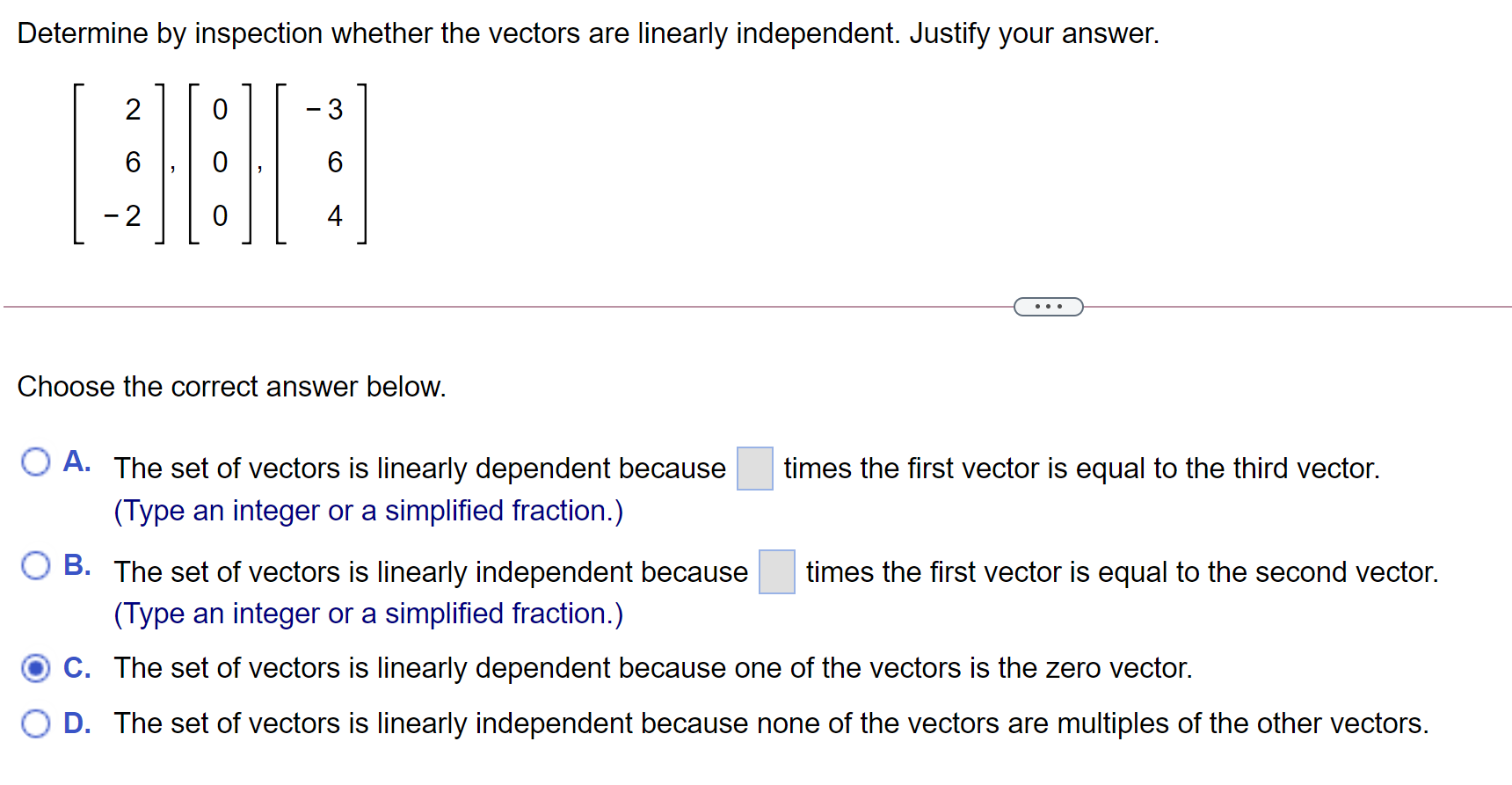 Solved Determine by inspection whether the vectors are | Chegg.com