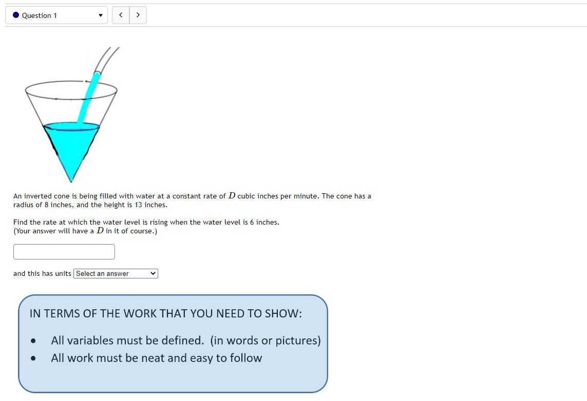 Solved An inverted cone is being filled with water at a | Chegg.com
