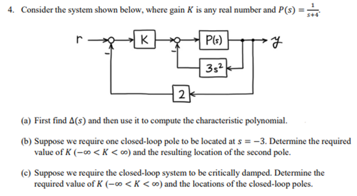 Solved Consider the system shown below, where gain K is any | Chegg.com