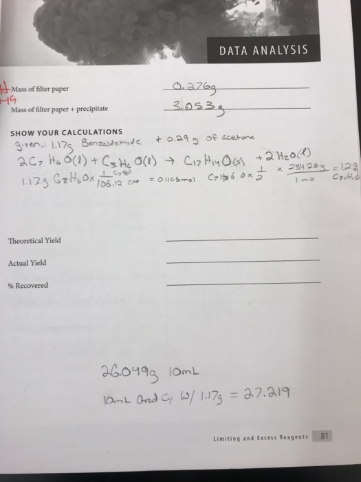 Solved DATA ANALYSIS Mass of filter paper Mass of filter
