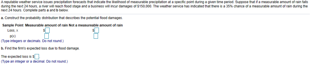 Solved A reputable weather service issues precipitation | Chegg.com