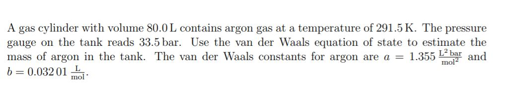 Solved A gas cylinder with volume 80.0L contains argon gas | Chegg.com