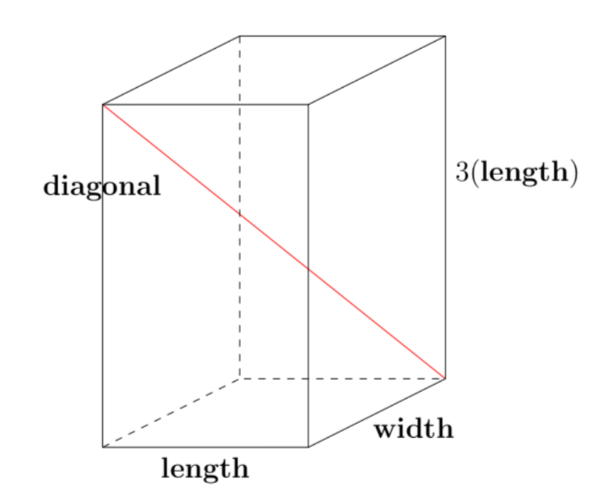 Solved diagonal 3(length) width length The height of a | Chegg.com