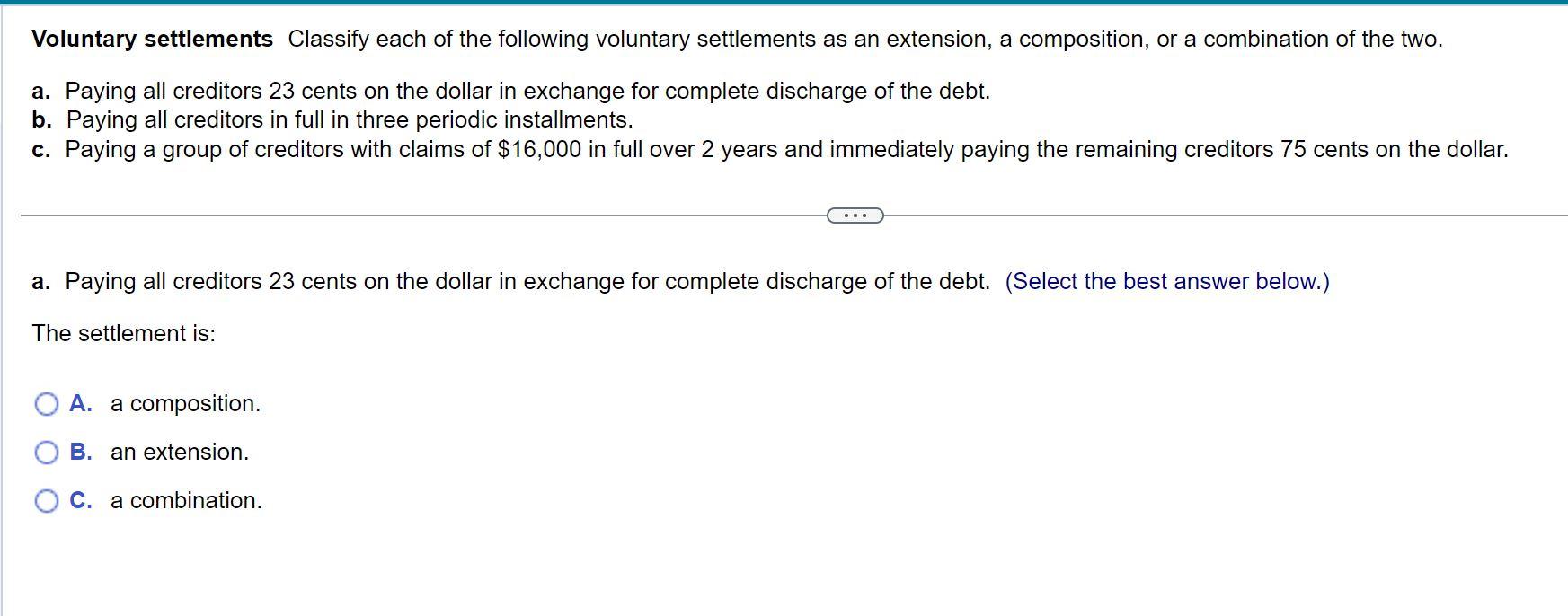 Solved Voluntary settlements Classify each of the following | Chegg.com