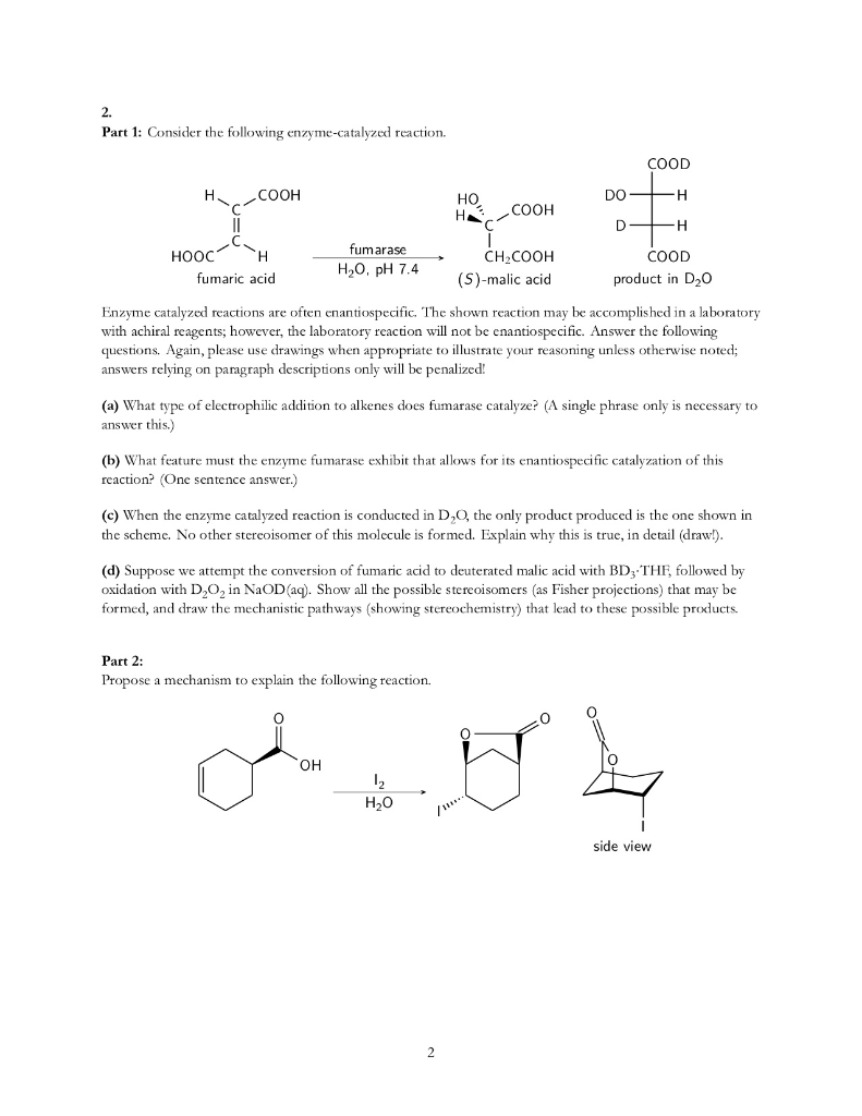 2. Part 1 Consider the following enzymecatalyzed