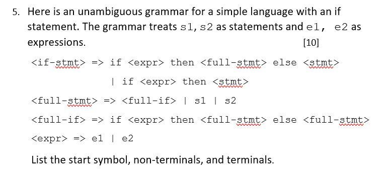 Solved 5. Here is an unambiguous grammar for a simple | Chegg.com