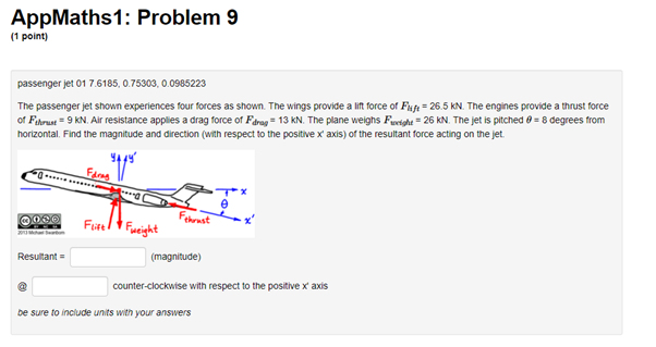 Solved AppMaths1: Problem 9 (1 point) passenger jet 01 | Chegg.com