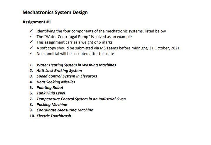 Solved Mechatronics System Design Assignment #1 | Chegg.com