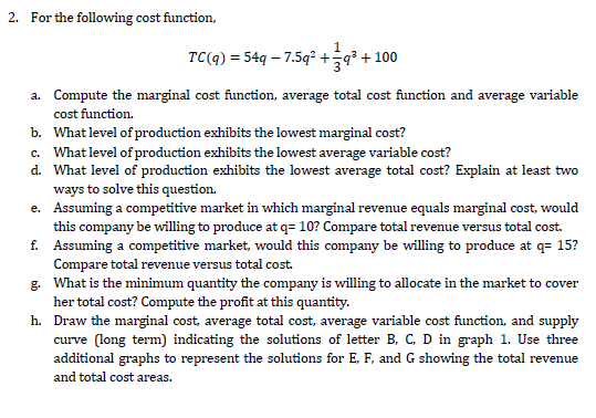 cost functions: a complete guide | datacamp Images... Solved Help plz, I need all ( From "A" to "H"). 2. For the | Chegg.com