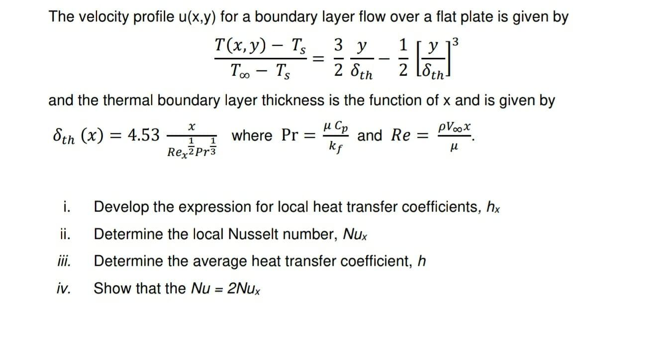 Solved The velocity profile u(x,y) for a boundary layer flow | Chegg.com