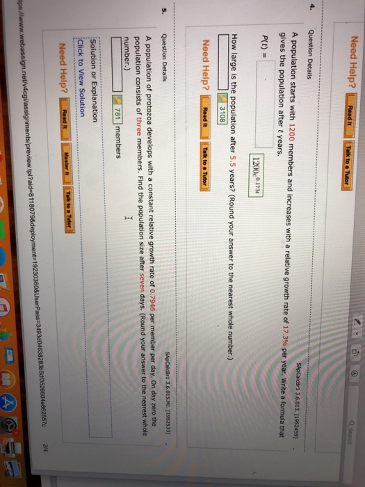 Solved Need Help?Read I 4. Question Details A population | Chegg.com