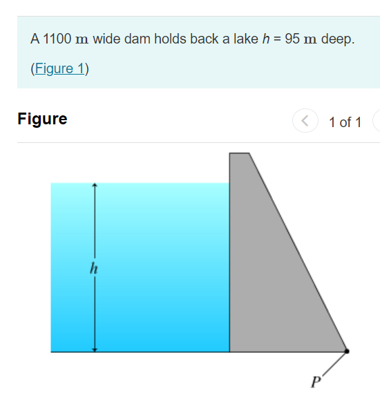 Solved 9. A 1100 m wide dam holds back a lake h = 95 m deep. Chegg