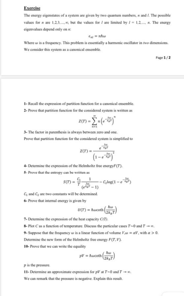 Solved Exercise The energy eigenstates of a system are given | Chegg.com
