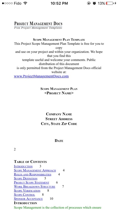 10:52 PM 13% ooooo Fido PROJECT MANAGEMENT Docs Free | Chegg.com