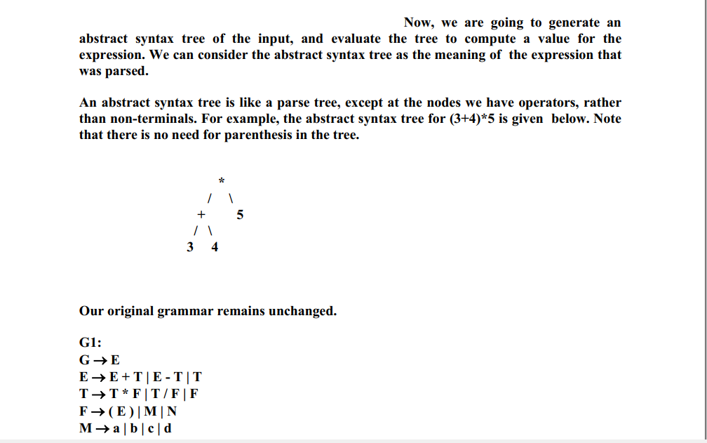 Now, we are going to generate an abstract syntax tree | Chegg.com