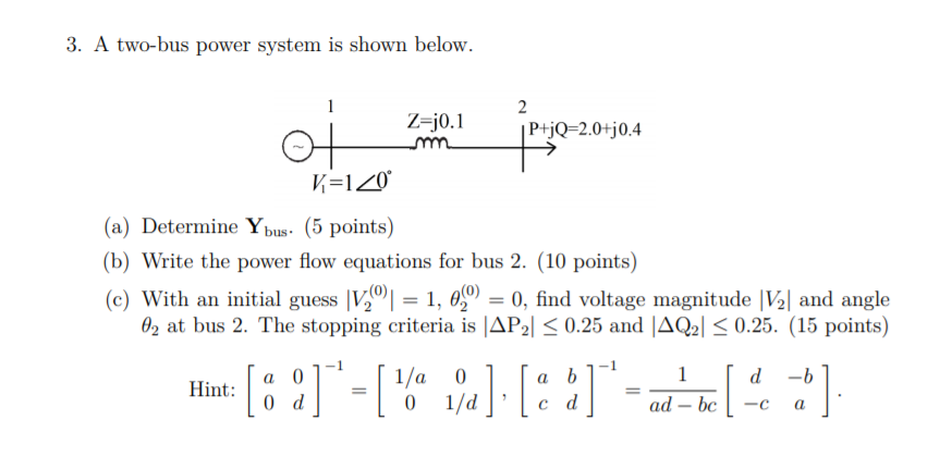 3 A Two Bus Power System Is Shown Below 1 Z J0 1 2 Chegg Com