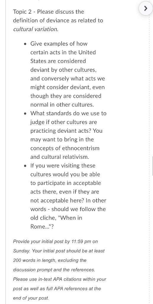 Solved > Topic 2 Please discuss the definition of deviance