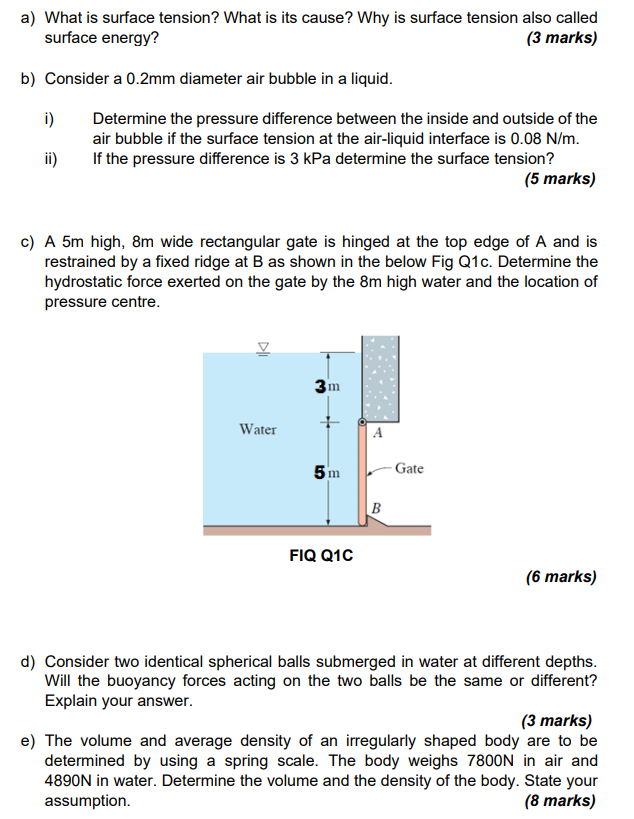 Solved a) What is surface tension? What is its cause? Why is