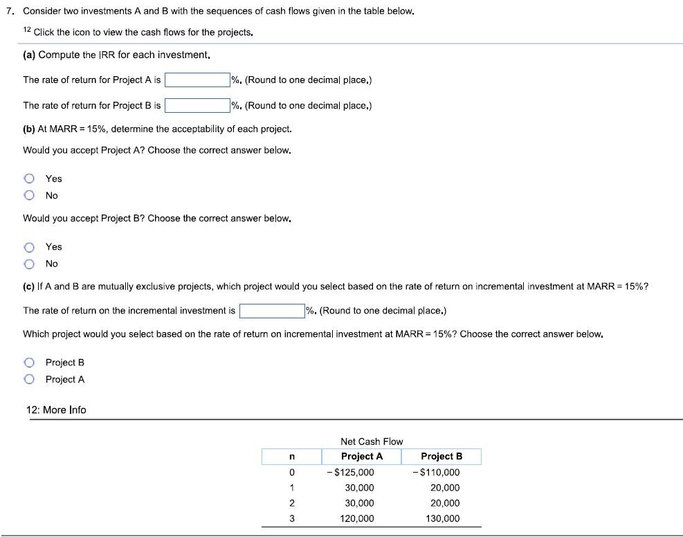 7. Consider Two Investments A And B With The | Chegg.com